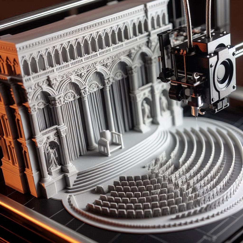 close-up of a 3D printer printing a model of a fictional theater stage, with elements positioned more to the left of the image.png