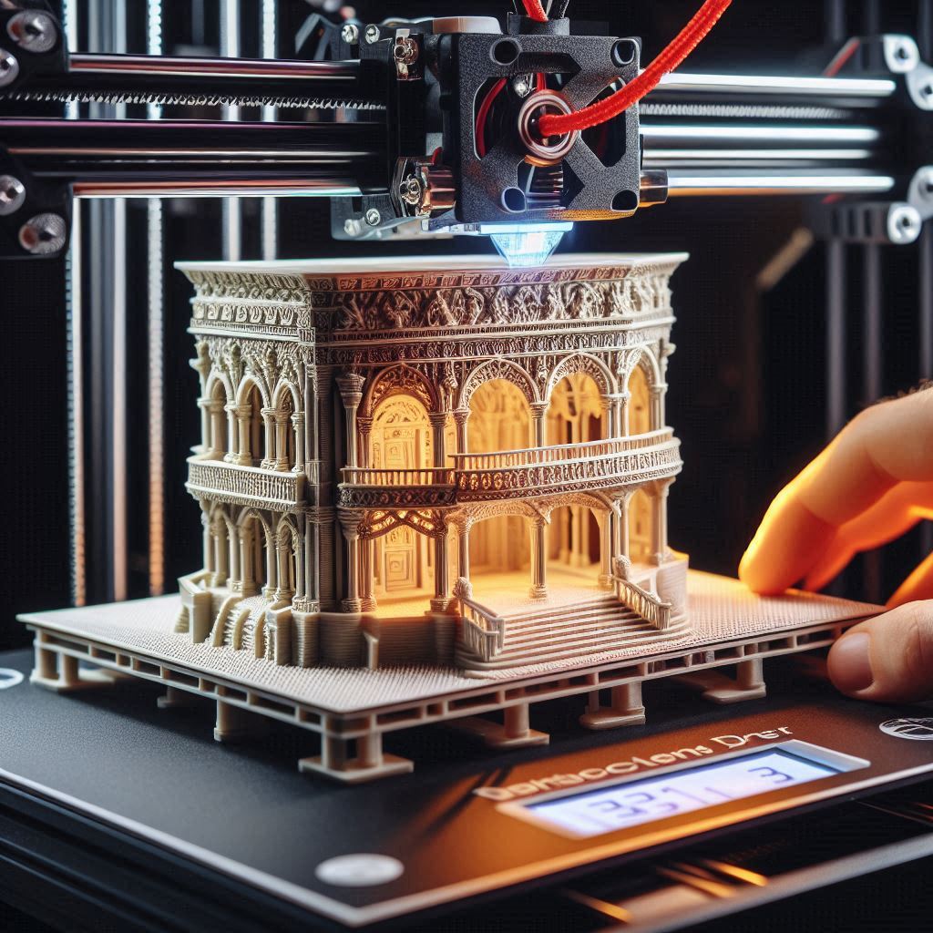 close-up of a 3D printer printing a model of a fictional theater stage.png
